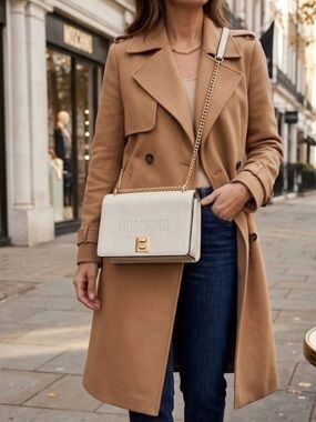 Moschino Cream Leather Shoulder Bag with Gold Chain Strap